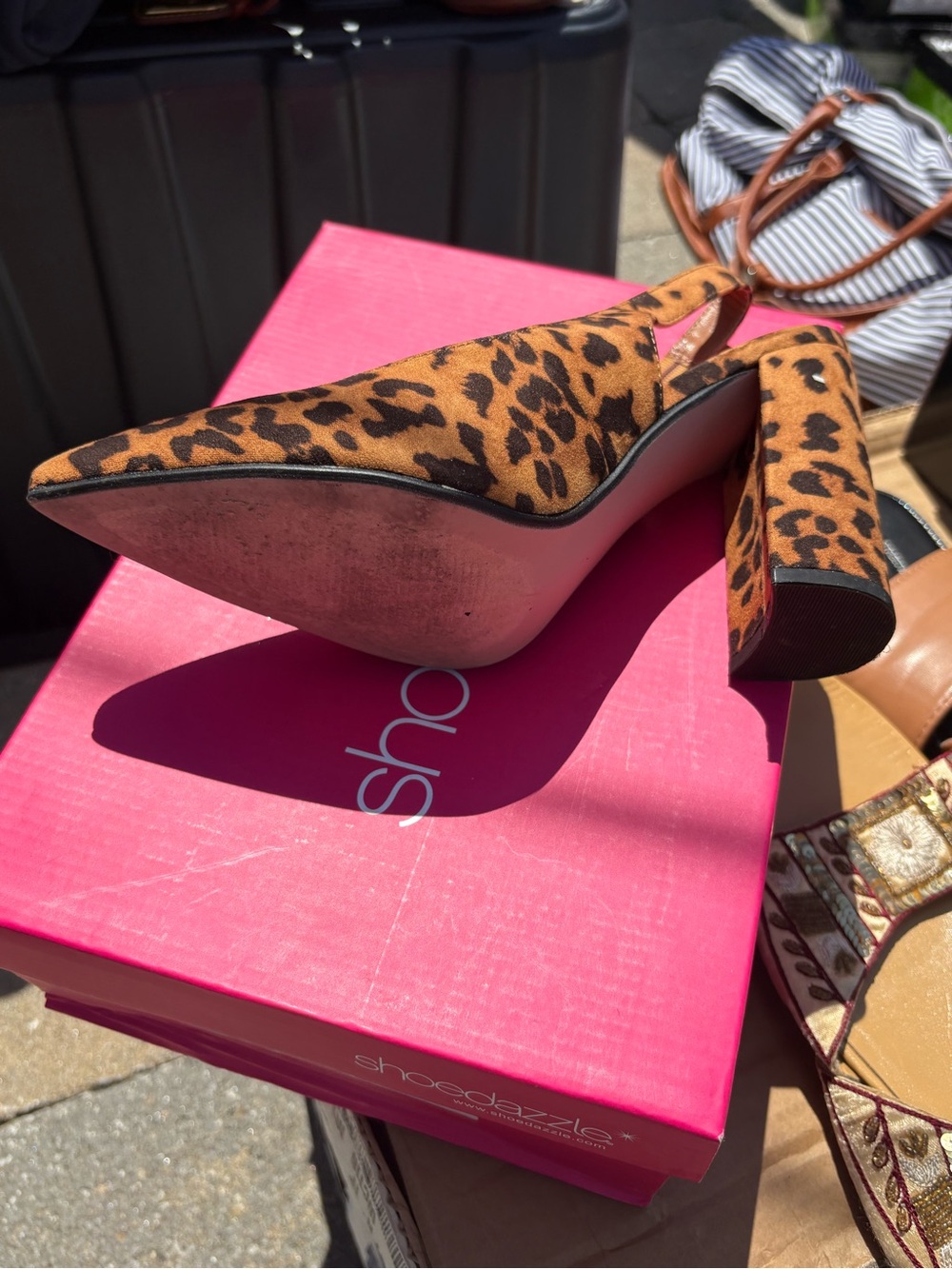 Leopard Print Pointed Toe Block Heel Slingback - Women Shoes
